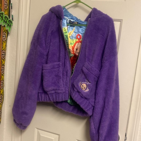 Tinky Winky purple teletubby hoodie sherpa jacket zip up dollskill collab - Picture 1 of 7